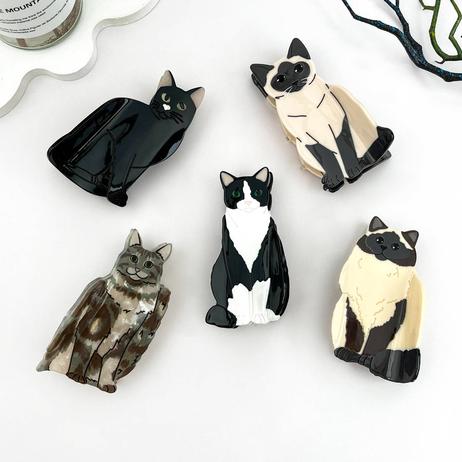 Creative Black Cat Acetate Animal Hair Claw Clip: BlackWhite-Cat