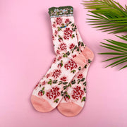 Embroidered Small Flower Sock: Blue