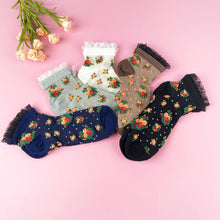 Load image into Gallery viewer, Breathable summer thin  lace socks with plants flowers: White