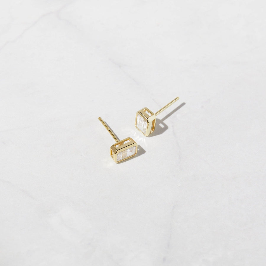 Emerald Cut Stud Earrings: Silver