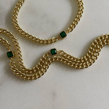 Load image into Gallery viewer, Night Bird Necklace Emerald Stone Gold Filled Chain Necklace: 16”