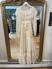 Gunne Sax White Dress, 1970s, 26” Waist, 32” Bust as is