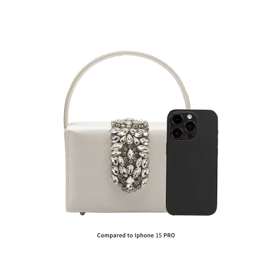 Liliana White Satin Jeweled Crossbody Bag