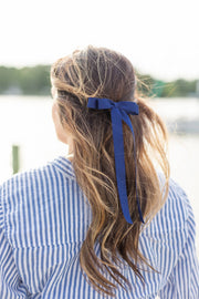 Long Matte Satin Hair Bow Barrette | Micro Alice Bow: Red