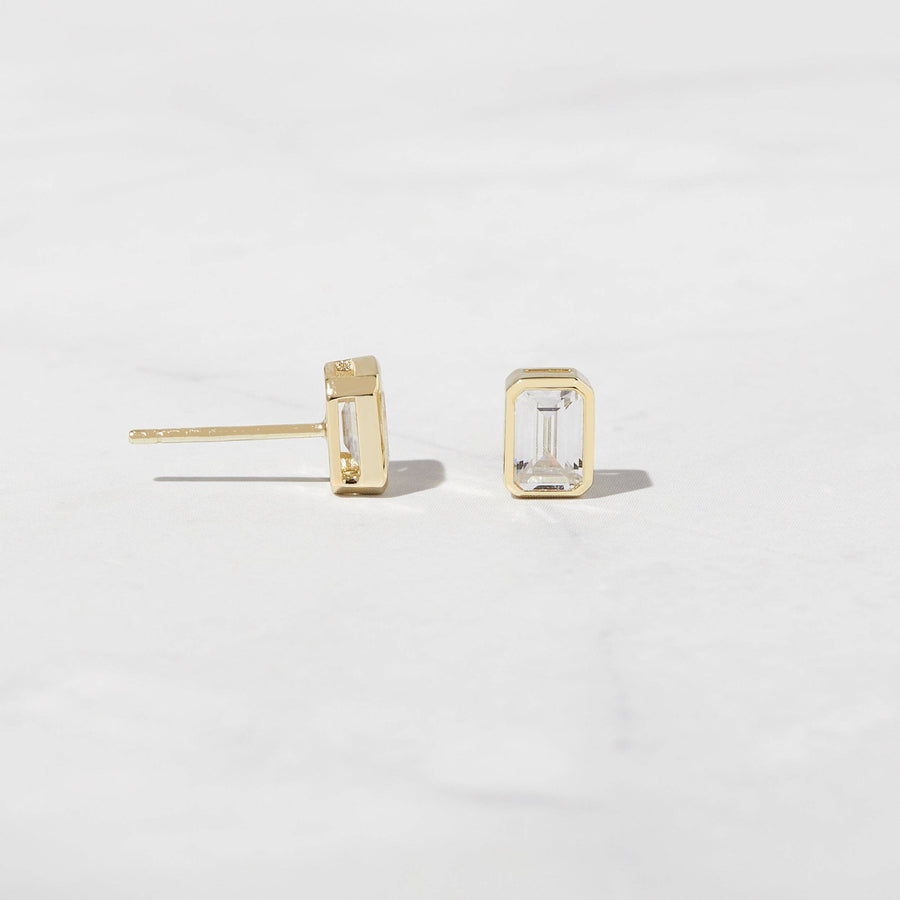 Emerald Cut Stud Earrings: Gold