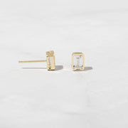 Emerald Cut Stud Earrings: Silver