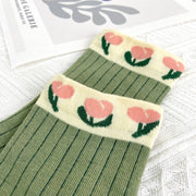 Tulip Mid Calf Floral Vintage Socks: Blue