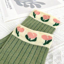 Load image into Gallery viewer, Tulip Mid Calf Floral Vintage Socks: Blue