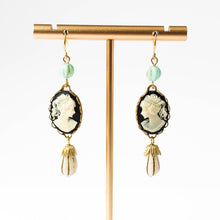 Load image into Gallery viewer, Cameo Earrings with Light Blue Bead and Drop Bead