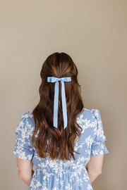 Long Matte Satin Hair Bow Barrette | Micro Alice Bow: Red