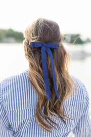 Long Matte Satin Hair Bow Barrette | Micro Alice Bow: Soft Pink