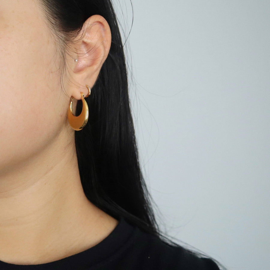 Flat Moon Hoops | Gold Hoops