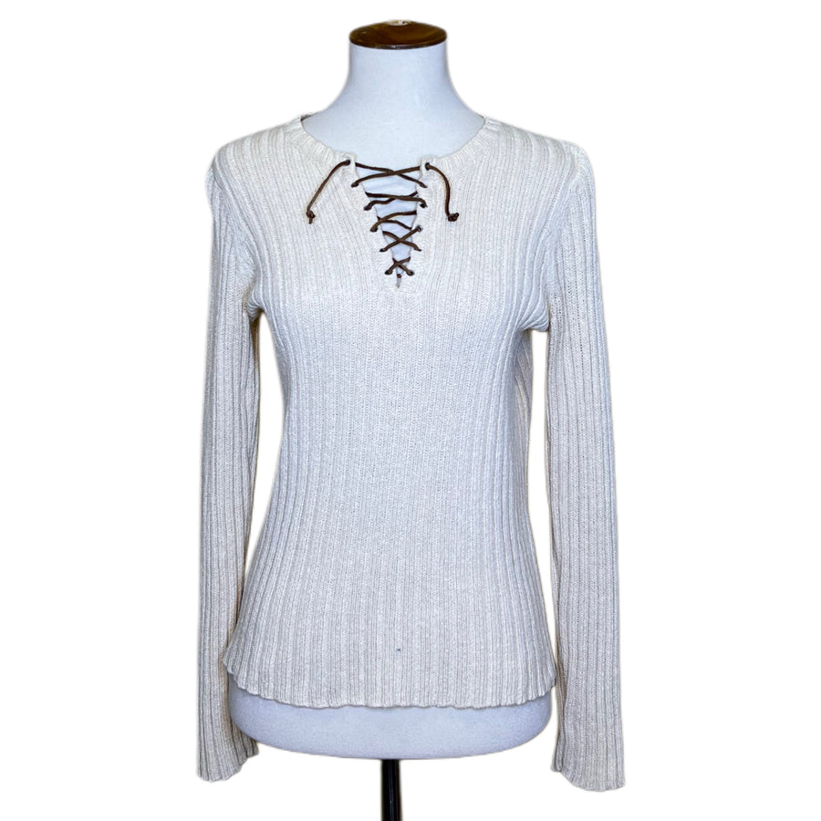 Ralph Lauren Tan Sweater with Lace Up, 1990s, 38” Bust, as is