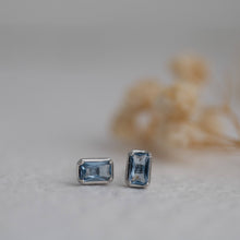 Load image into Gallery viewer, Aquamarine Baguette Studs: Gold
