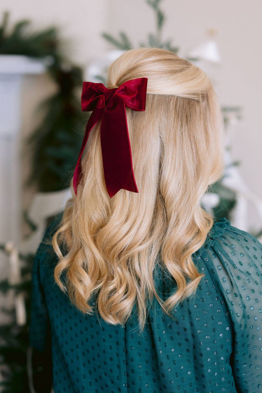 Large Velvet Hair Bow Barrette for Women | Bailee Bow: Moss