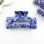 Blue & White Porcelain Hair Claw – Cutout Rectangle Clip: A