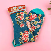 Embroidered Small Flower Sock: Blue