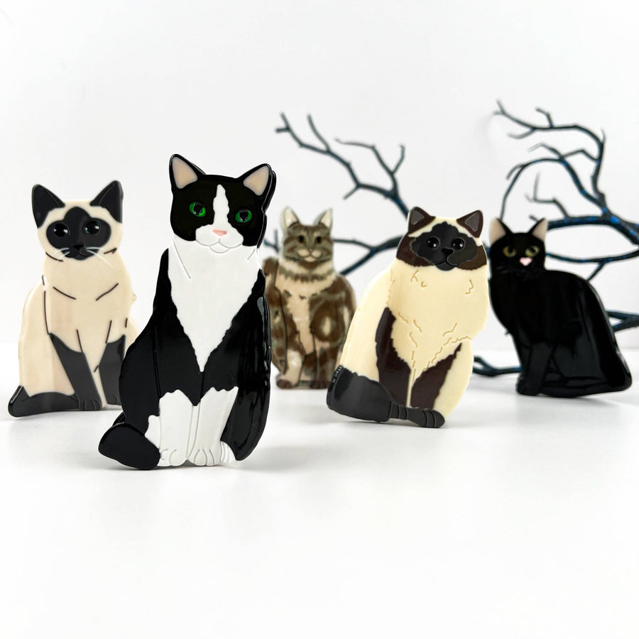 Creative Black Cat Acetate Animal Hair Claw Clip: BlackWhite-Cat
