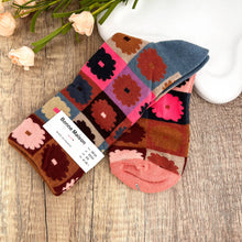 Load image into Gallery viewer, Vintage Floral Checkered Mid-Calf Socks: Red