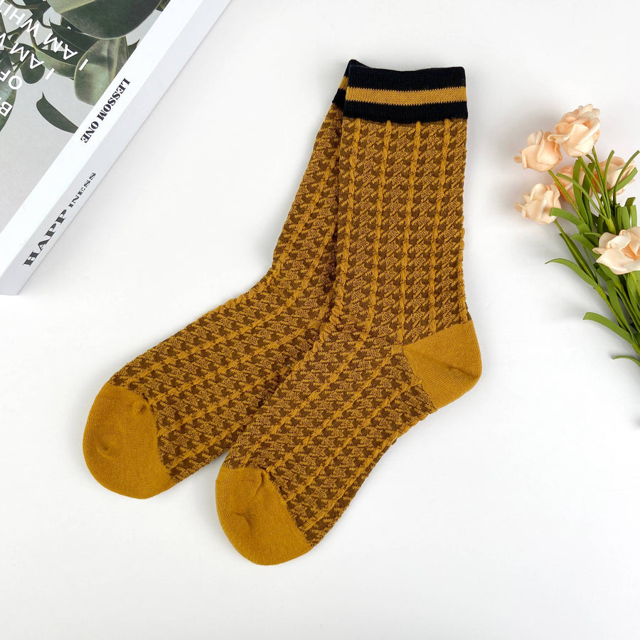 Combed cotton women's socks floral lolita mid-calf socks aut: Coffee