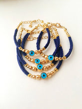 Load image into Gallery viewer, Blue Evil Eye Bracelet, Seed Beads Bracelet, Evil Eye Charm Bracelet: Blue