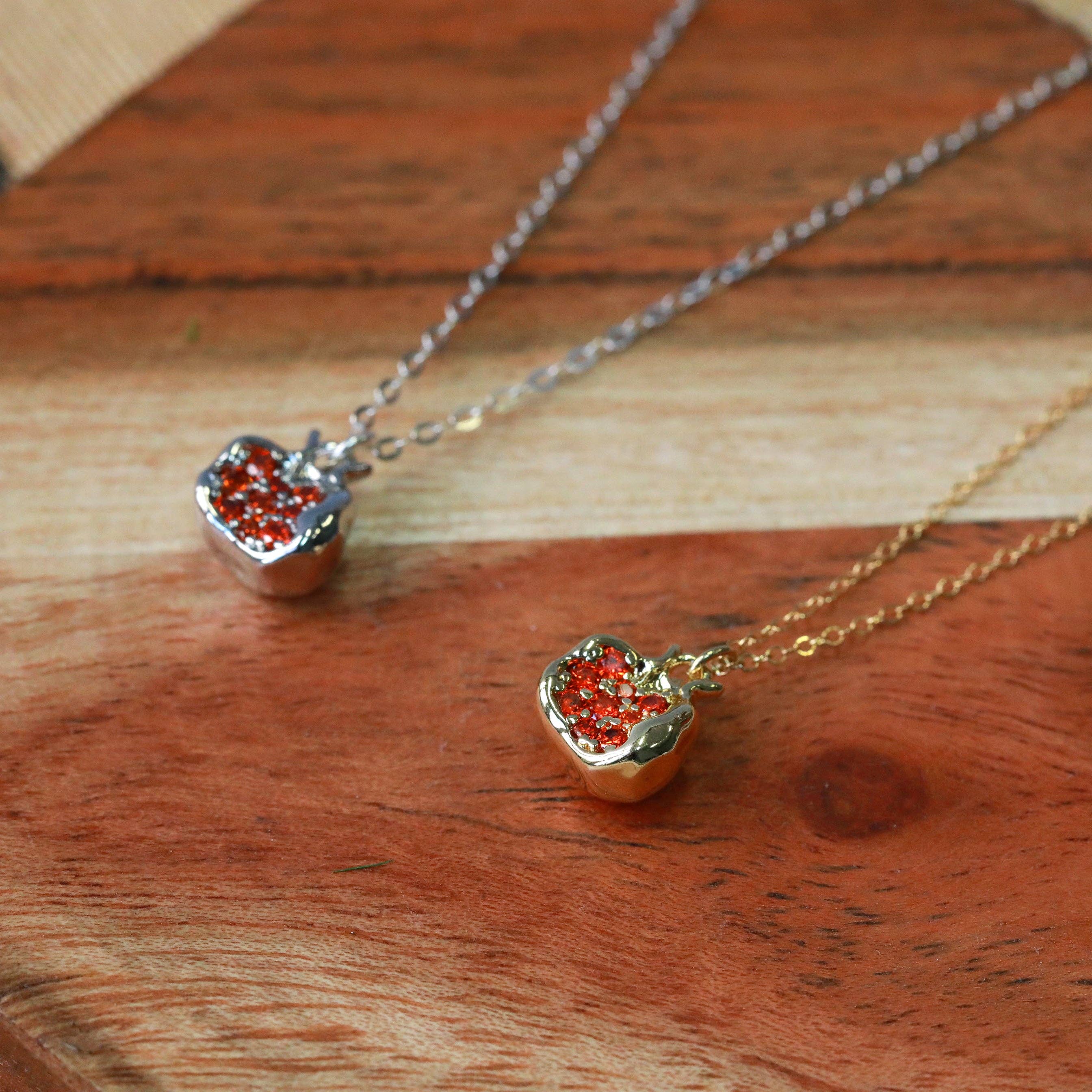 Pomegranate Charm Necklace: 14kt Gold Fill or Strling Silver: Gold - Persephone