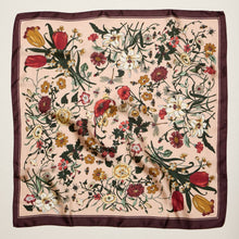 Load image into Gallery viewer, Vintage Botanical Floral Square Scarf – Elegant Garden Print Satin Neck &amp; Hair Scarf: BL / ONE