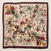 Vintage Botanical Floral Square Scarf – Elegant Garden Print Satin Neck & Hair Scarf: PK / ONE