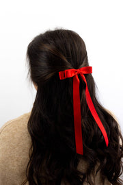 Long Matte Satin Hair Bow Barrette | Micro Alice Bow: Ivory