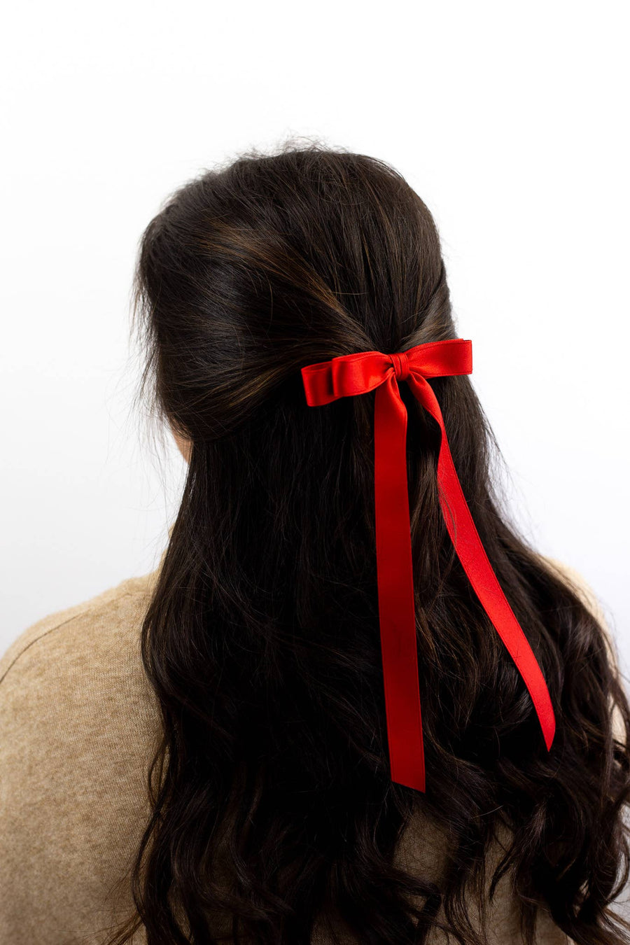 Long Matte Satin Hair Bow Barrette | Micro Alice Bow: Soft Pink