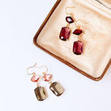 Load image into Gallery viewer, Faceted Glass Color Block Dangle Earrings: Cocoa &amp; Plum