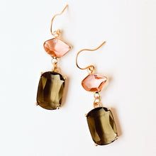 Load image into Gallery viewer, Faceted Glass Color Block Dangle Earrings: Cocoa &amp; Plum