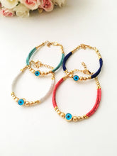 Load image into Gallery viewer, Blue Evil Eye Bracelet, Seed Beads Bracelet, Evil Eye Charm Bracelet: Blue