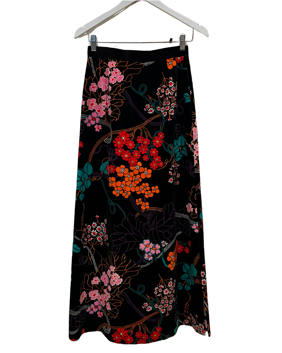Black Floral Velvet Skirt, 1960’s, 26” Waist