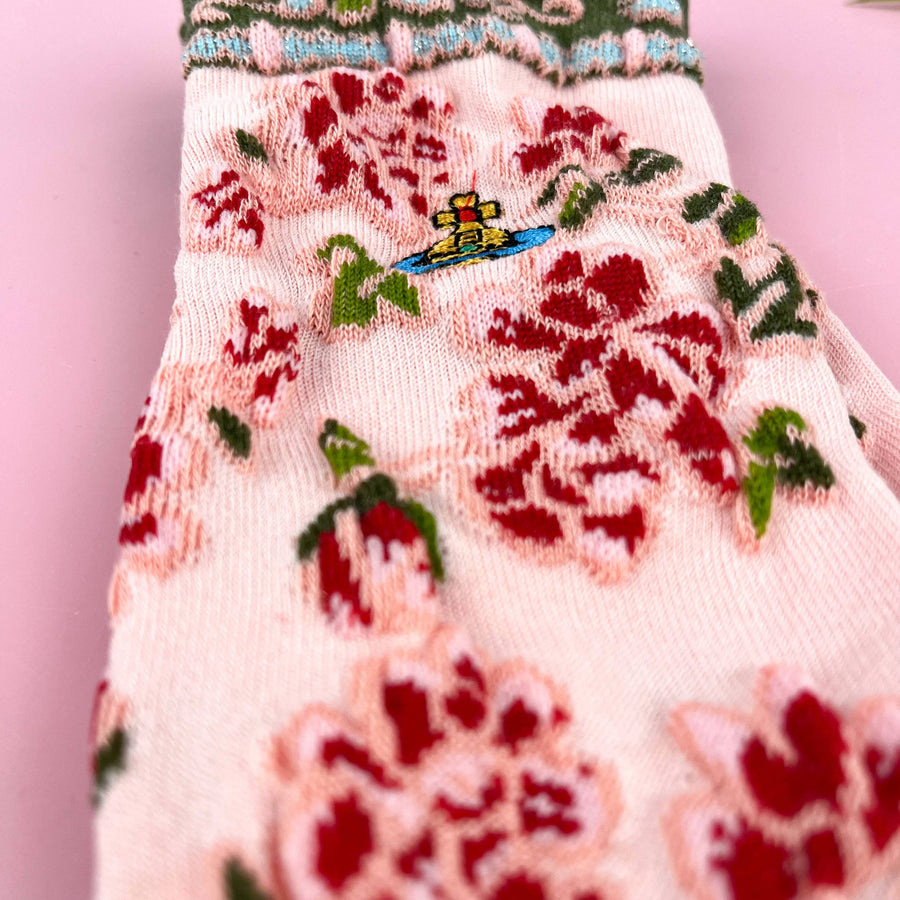 Embroidered Small Flower Sock: Blue