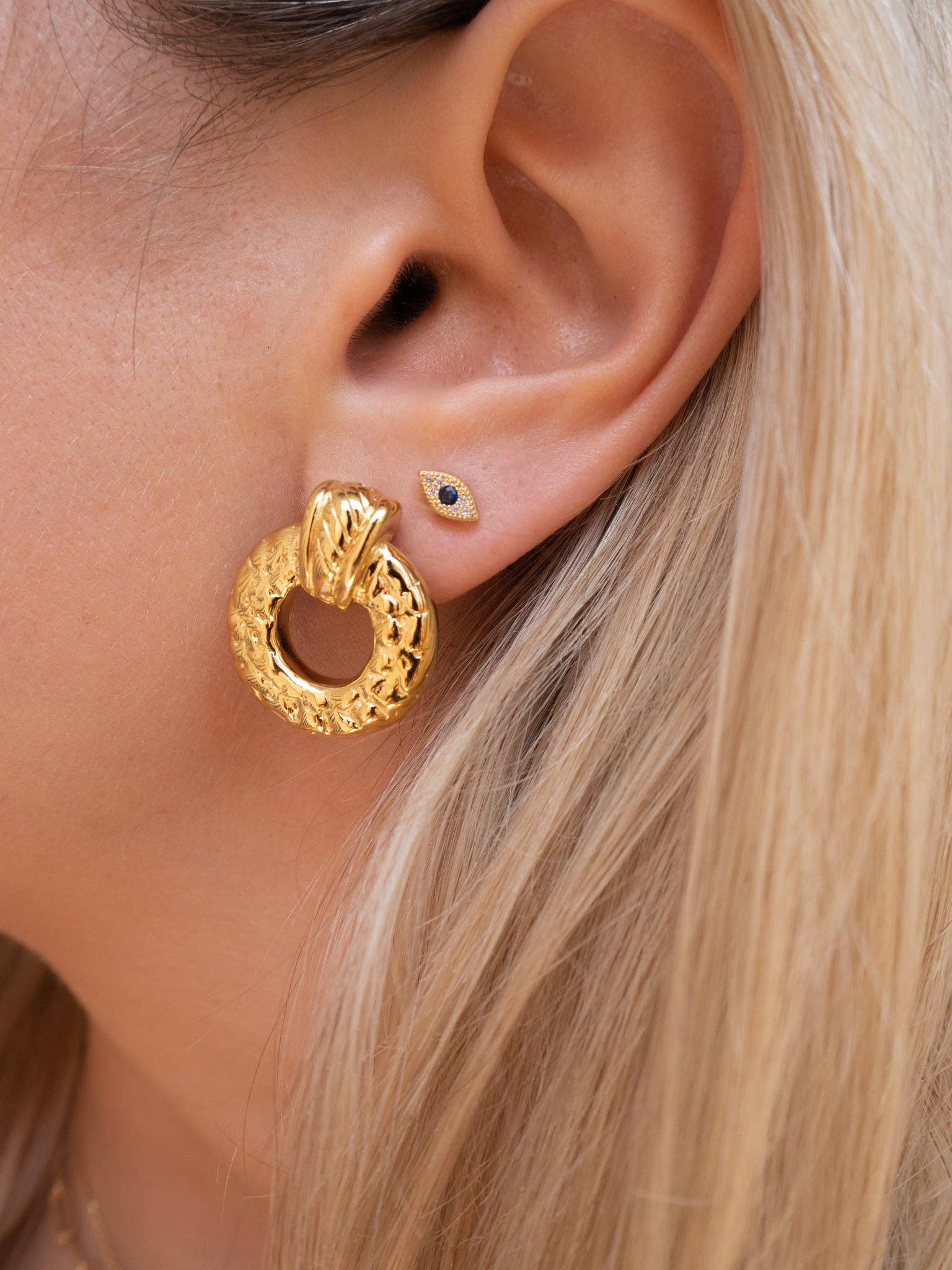 Luciana earrings - mini evil eye stud earrings: Gold