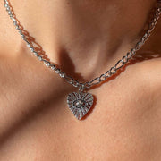 Listen To Your Angel Necklace. Gold Chain and Heart Charm: Silver - White Gold Filled