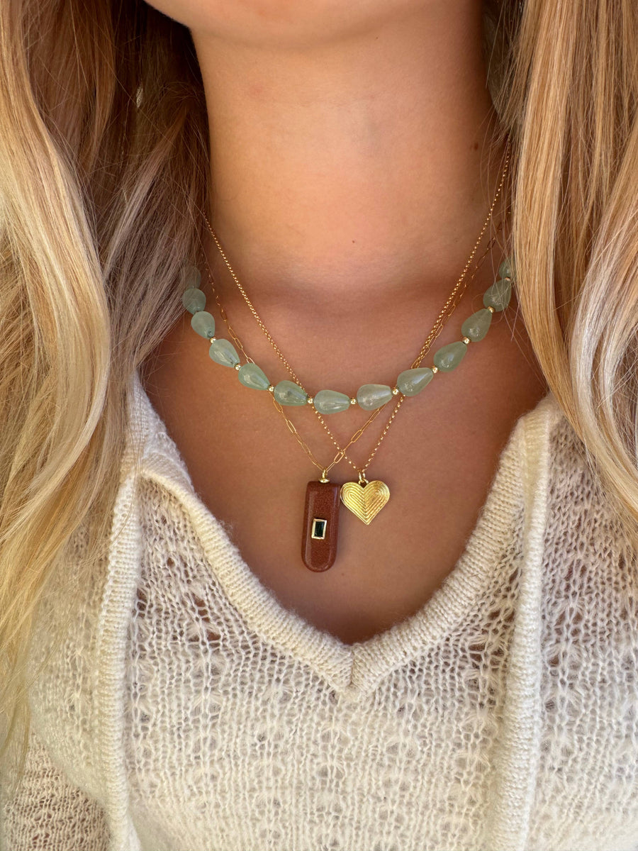 Boheme Gemstone Pendant Necklace: Rose Quartz + Tourmaline CZ