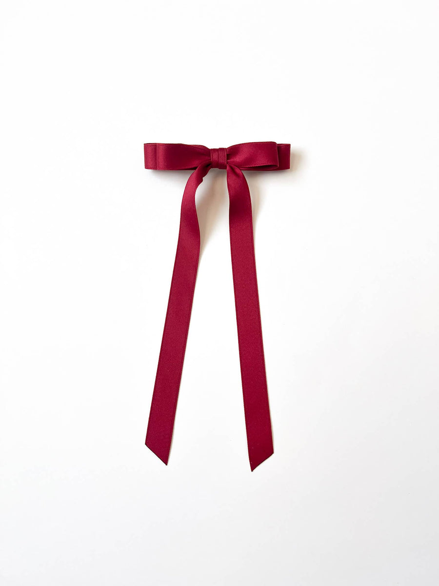 Long Matte Satin Hair Bow Barrette | Micro Alice Bow: Soft Pink