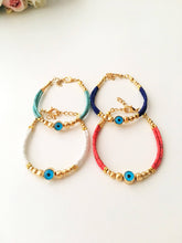 Load image into Gallery viewer, Blue Evil Eye Bracelet, Seed Beads Bracelet, Evil Eye Charm Bracelet: Blue