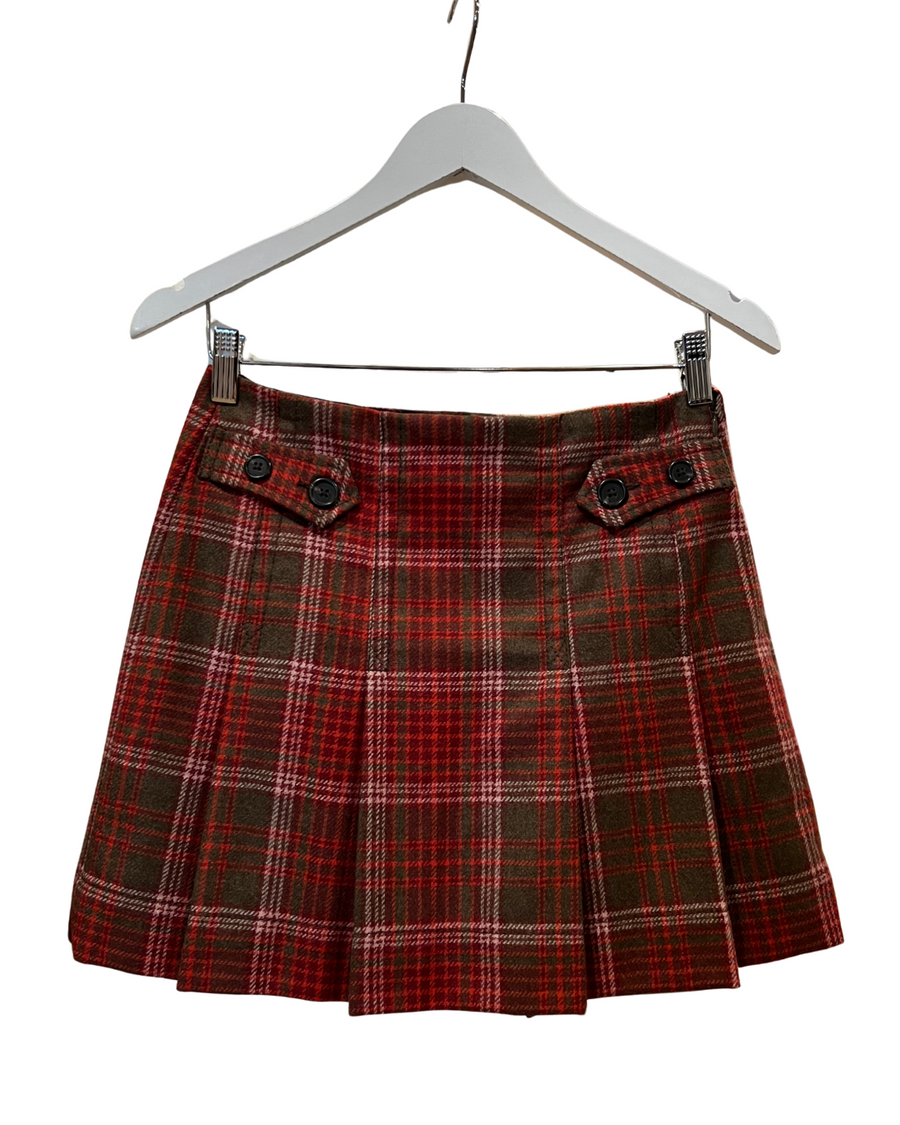Red Plaid Wool Mini Skirt, 1990s, 27” Waist