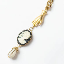 Load image into Gallery viewer, 24K Satin Gold Cameo &amp; Hand Charm Necklace: 20"