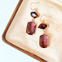 Load image into Gallery viewer, Faceted Glass Color Block Dangle Earrings: Blush &amp; Olive