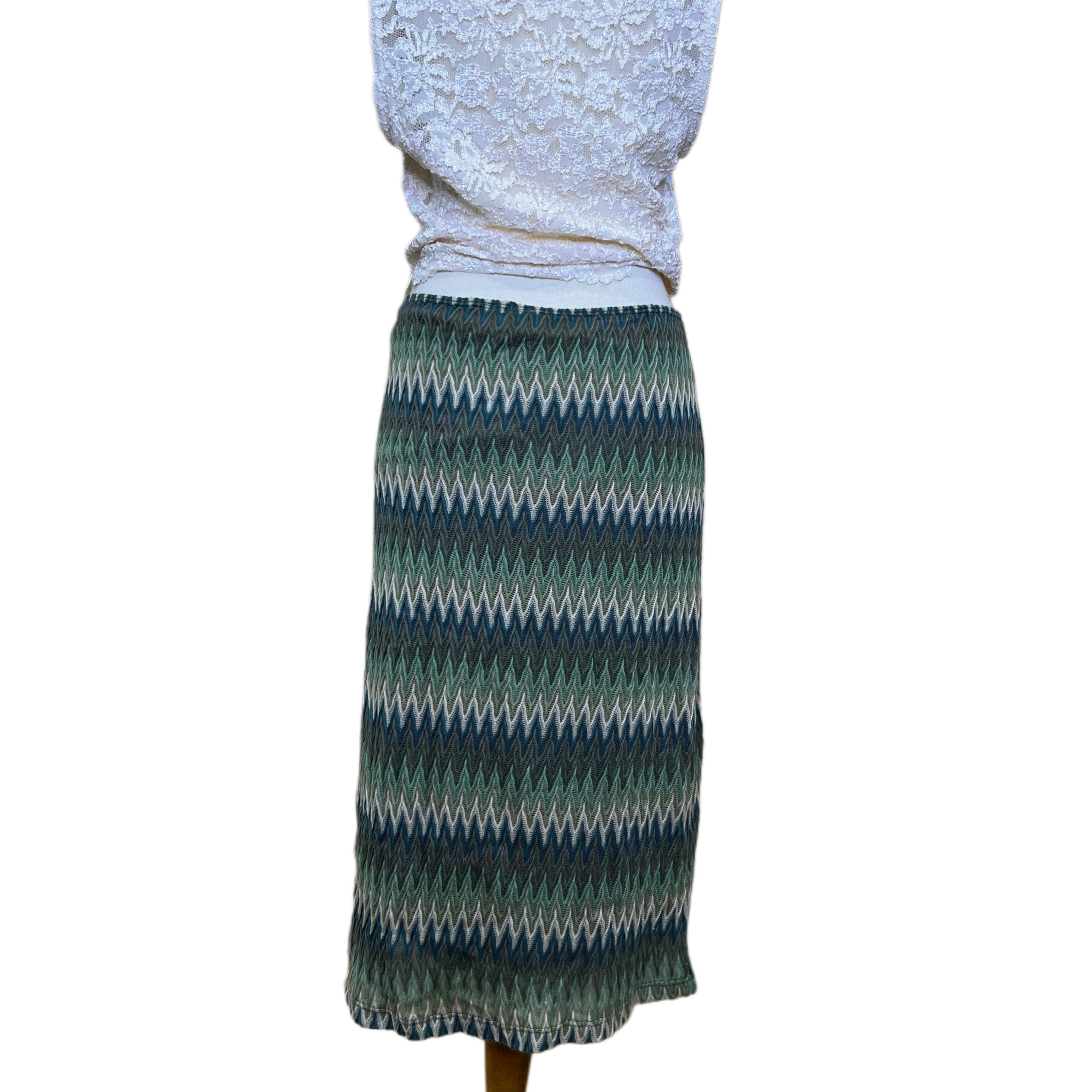 Green Chevron Skirt, 1990s, 28- 32” Waist