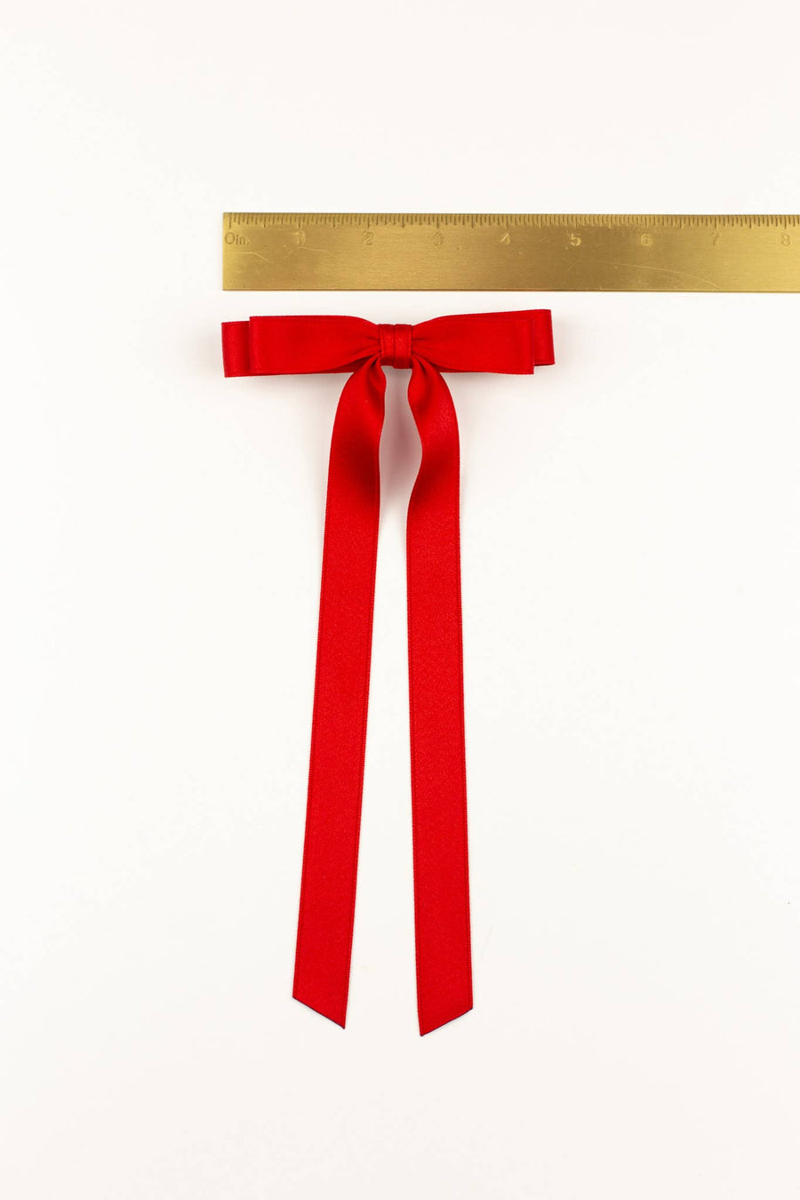 Long Matte Satin Hair Bow Barrette | Micro Alice Bow: Red