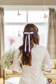 Long Matte Satin Hair Bow Barrette | Micro Alice Bow: Soft Pink