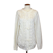 White Hand-Knit Popcorn Cardigan, 1960s, 40” Bust, as is