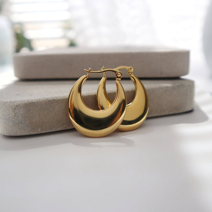 Flat Moon Hoops | Gold Hoops