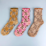 Sweet Flower Tube Socks: Khaki