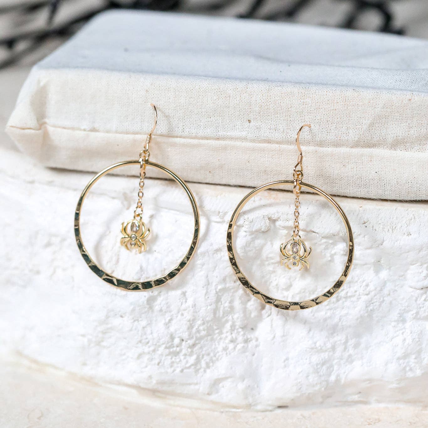 Gossamer Guardian Spider Hoop Earrings: Halloween Jewelry